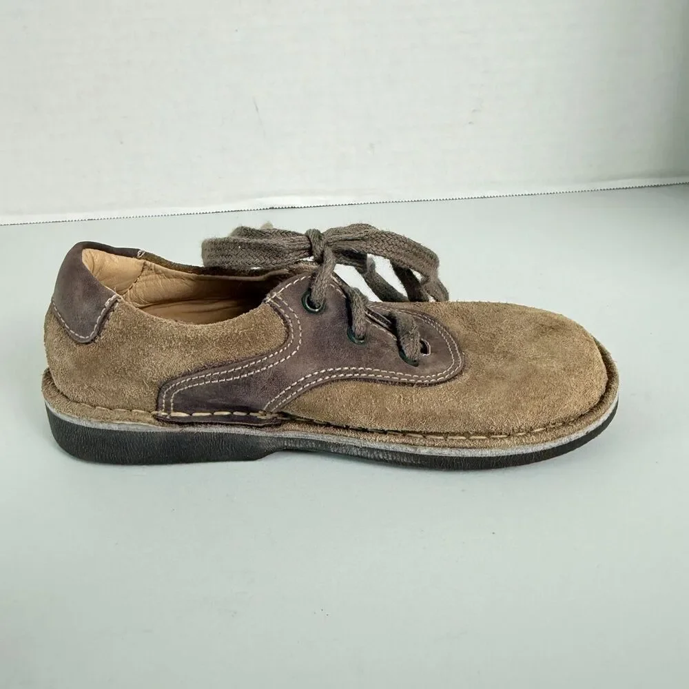 Kid Express Ryan Tan Nubuck and Dark Brown Leather Lace Up Shoes Sz 28 (11-11.5)
